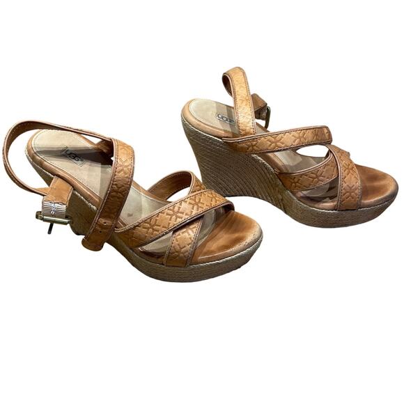 UGG Jackilyn Brown Leather Espadrille Wedge Women's Size 7 Good Condition - Picture 2 of 10